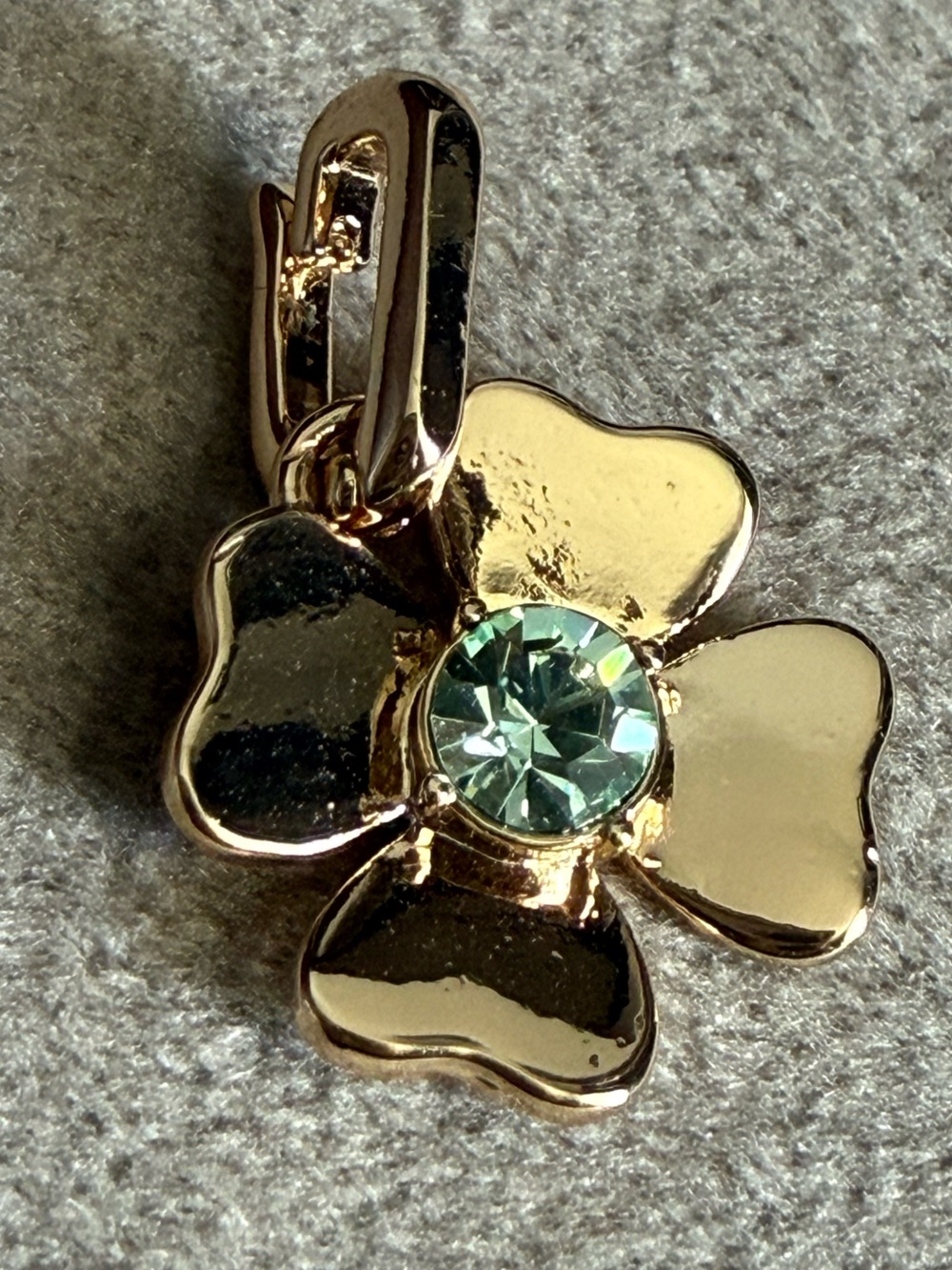 Gold Flower Charm with Light Green Crystal Center